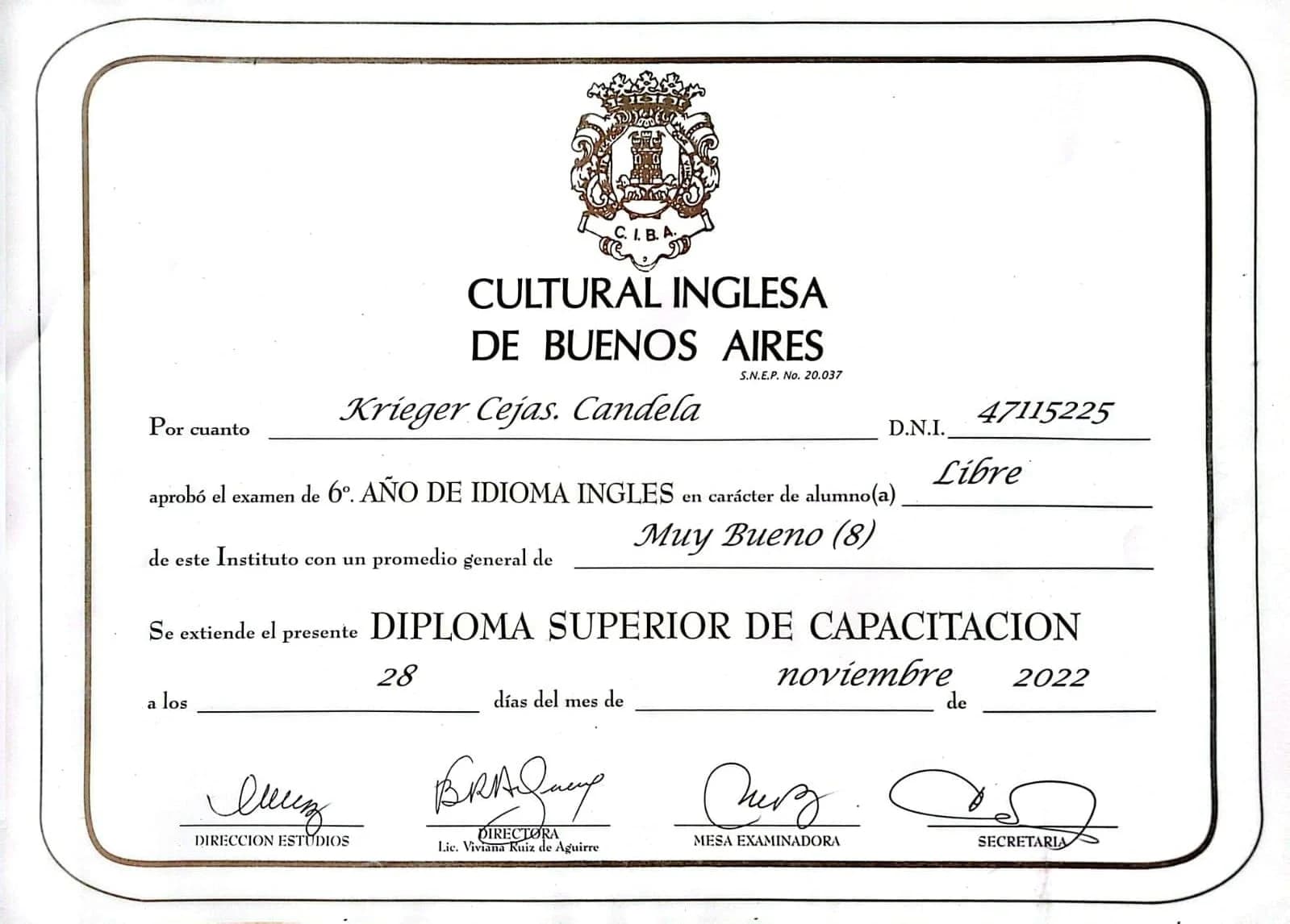 Certificado de estudios de inglés